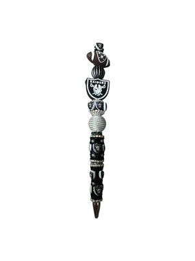 Custom Football Team-Themed Beaded Ballpoint Pen with Crystal Accents - Black &